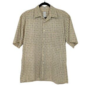 Vintage Geometric Print Short Sleeve Button Up Shirt Retro Casual Coastal Size M
